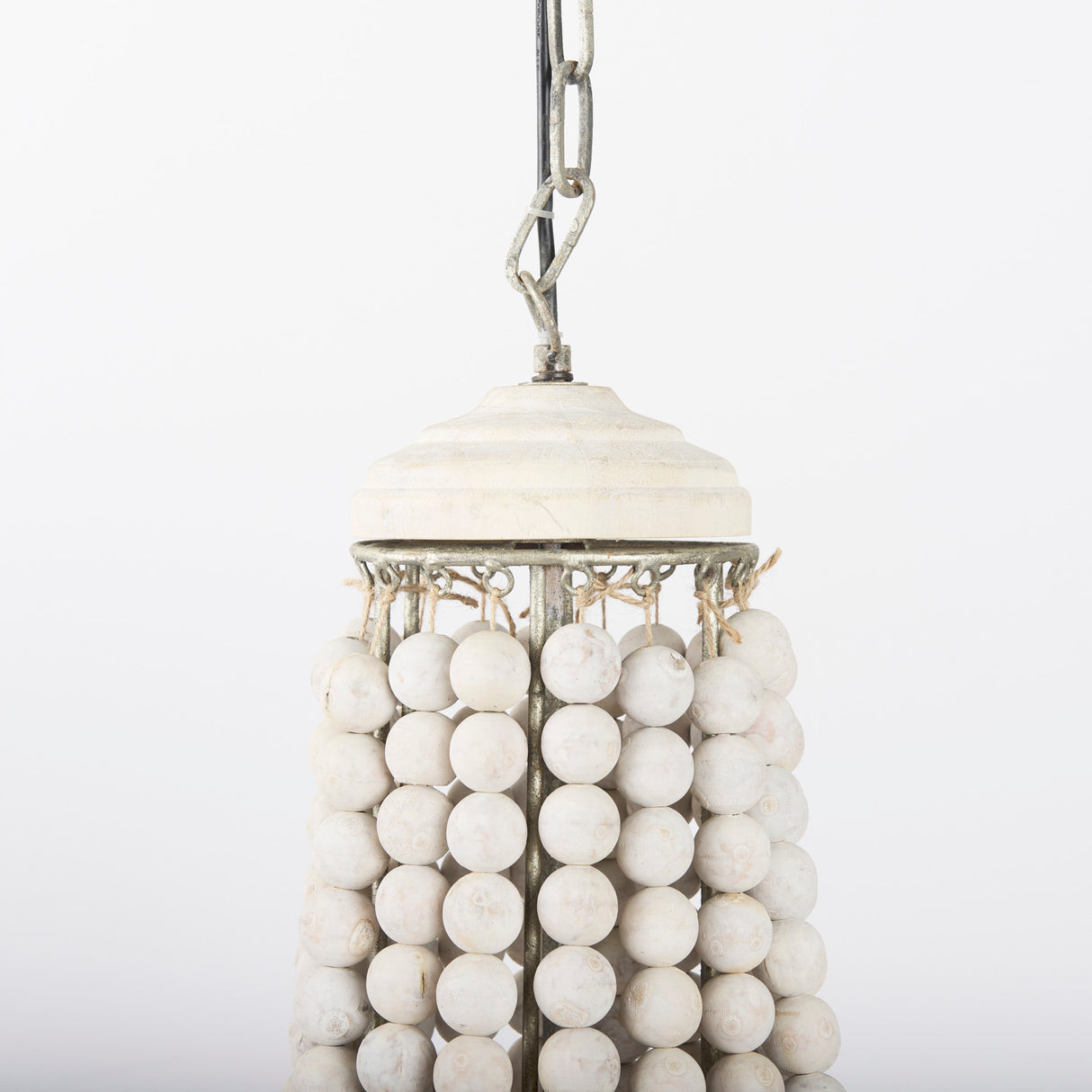 Phillum (29"x37") Silver Metal Chassis and White Wood Beaded Six Bulb Chandelier from Mercana - Luna Furniture