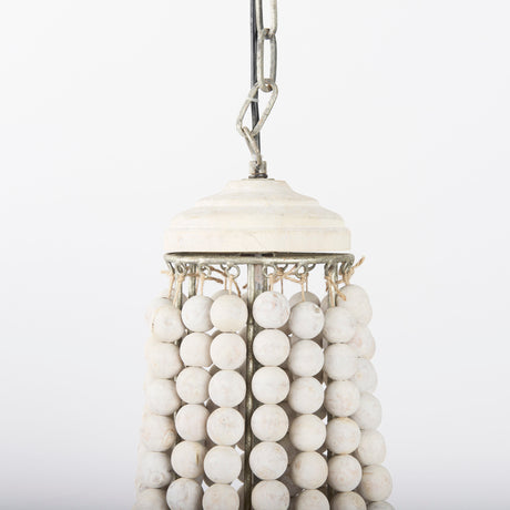 Phillum (29"x37") Silver Metal Chassis and White Wood Beaded Six Bulb Chandelier from Mercana - Luna Furniture