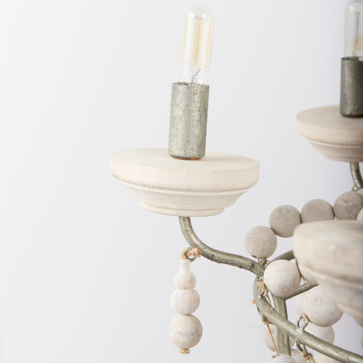 Phillum (29"x37") Silver Metal Chassis and White Wood Beaded Six Bulb Chandelier from Mercana - Luna Furniture