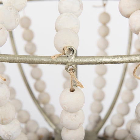 Phillum (29"x37") Silver Metal Chassis and White Wood Beaded Six Bulb Chandelier from Mercana - Luna Furniture