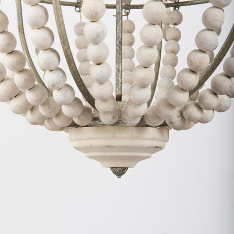 Phillum (29"x37") Silver Metal Chassis and White Wood Beaded Six Bulb Chandelier from Mercana - Luna Furniture