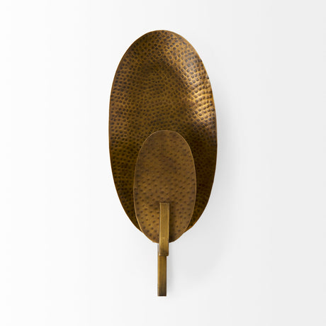 Clarence 7.0L x 5.3W x 17.0H Metal Hammered Gold Round Wall Sconce from Mercana - Luna Furniture