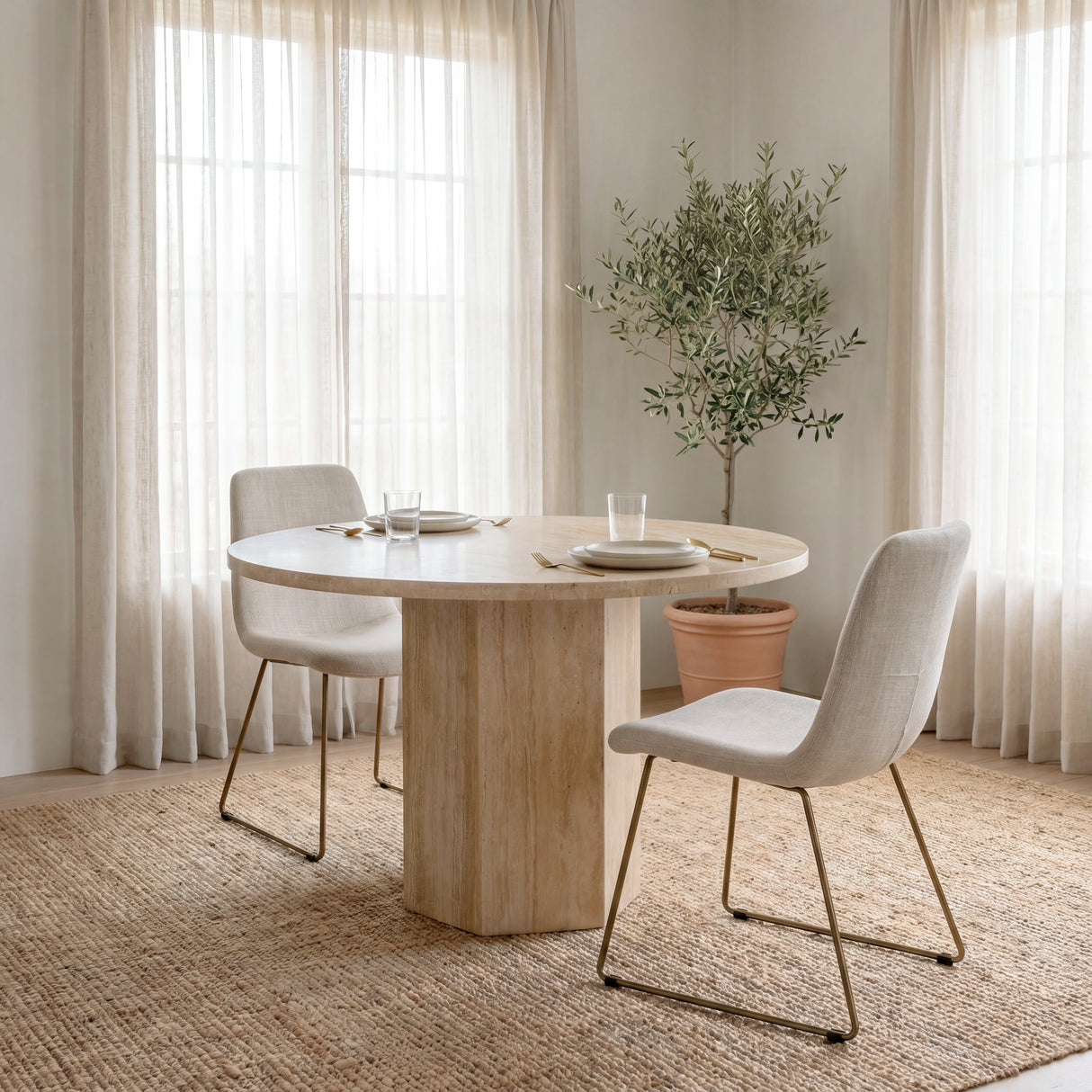 Sawyer I Beige Fabric Seat Gold Metal Frame Dining Chair, Set of 2 from Mercana - Luna Furniture