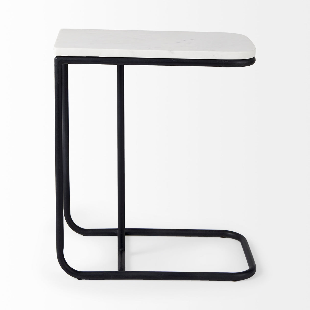 Kyra 12.0L x 20.0W x 23.0H White Marble Top W/Black Iron Frame C-Shaped End and Side Table from Mercana - Luna Furniture