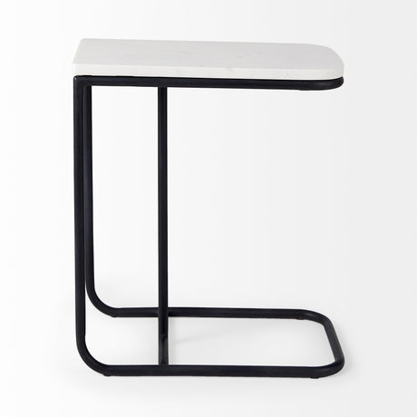 Kyra 12.0L x 20.0W x 23.0H White Marble Top W/Black Iron Frame C-Shaped End and Side Table from Mercana - Luna Furniture