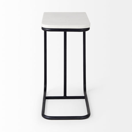 Kyra 12.0L x 20.0W x 23.0H White Marble Top W/Black Iron Frame C-Shaped End and Side Table from Mercana - Luna Furniture