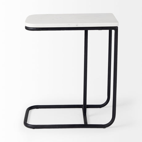 Kyra 12.0L x 20.0W x 23.0H White Marble Top W/Black Iron Frame C-Shaped End and Side Table from Mercana - Luna Furniture