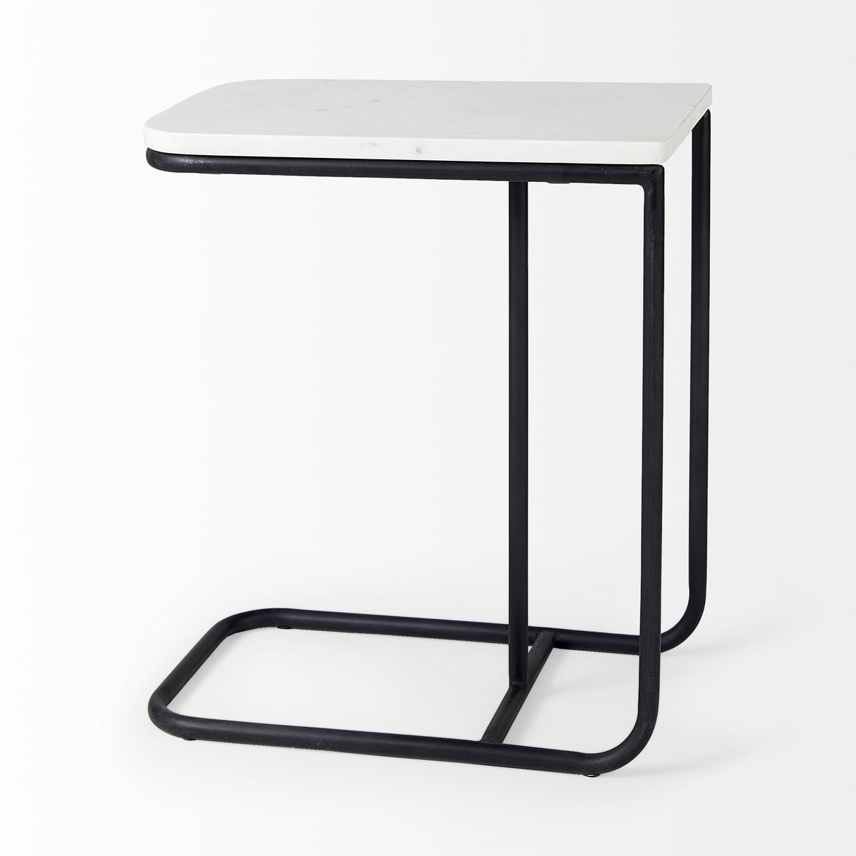 Kyra 12.0L x 20.0W x 23.0H White Marble Top W/Black Iron Frame C-Shaped End and Side Table from Mercana - Luna Furniture
