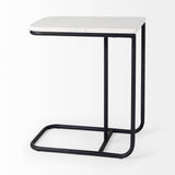 Kyra 12.0L x 20.0W x 23.0H White Marble Top W/Black Iron Frame C-Shaped End and Side Table from Mercana - Luna Furniture