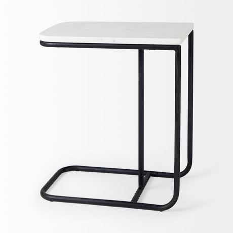 Kyra 12.0L x 20.0W x 23.0H White Marble Top W/Black Iron Frame C-Shaped End and Side Table from Mercana - Luna Furniture