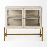 Arelius 36L x 18W x 32H White Wood, Gold Metal Base w/ 2 Glass Doors Accent Cabinet from Mercana - Luna Furniture