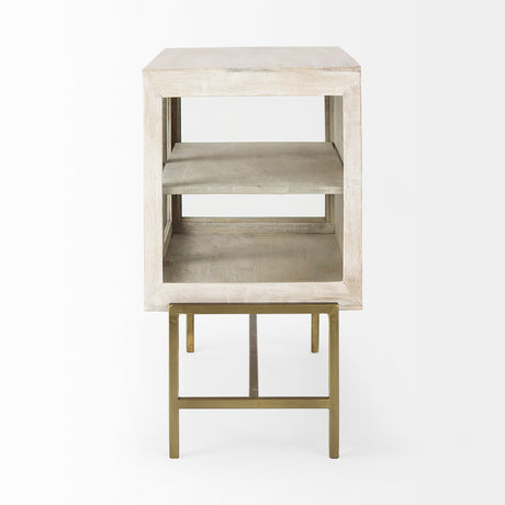 Arelius 36L x 18W x 32H White Wood, Gold Metal Base w/ 2 Glass Doors Accent Cabinet from Mercana - Luna Furniture