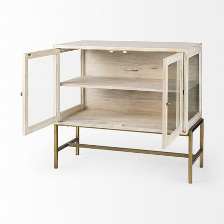 Arelius 36L x 18W x 32H White Wood, Gold Metal Base w/ 2 Glass Doors Accent Cabinet from Mercana - Luna Furniture