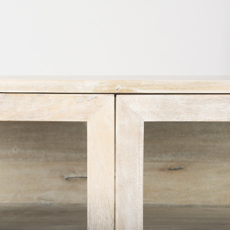 Arelius 36L x 18W x 32H White Wood, Gold Metal Base w/ 2 Glass Doors Accent Cabinet from Mercana - Luna Furniture