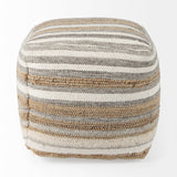 Aahana 16.0L x 16.0W x 16.0H White/Taupe/Gray Striped Hemp and Cotton Pouf from Mercana - Luna Furniture