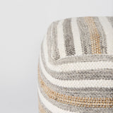 Aahana 16.0L x 16.0W x 16.0H White/Taupe/Gray Striped Hemp and Cotton Pouf from Mercana - Luna Furniture