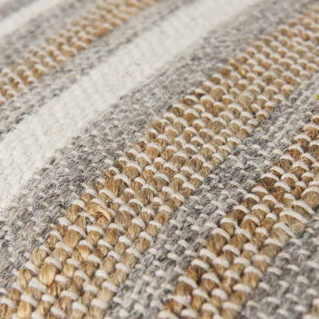 Aahana 16.0L x 16.0W x 16.0H White/Taupe/Gray Striped Hemp and Cotton Pouf from Mercana - Luna Furniture