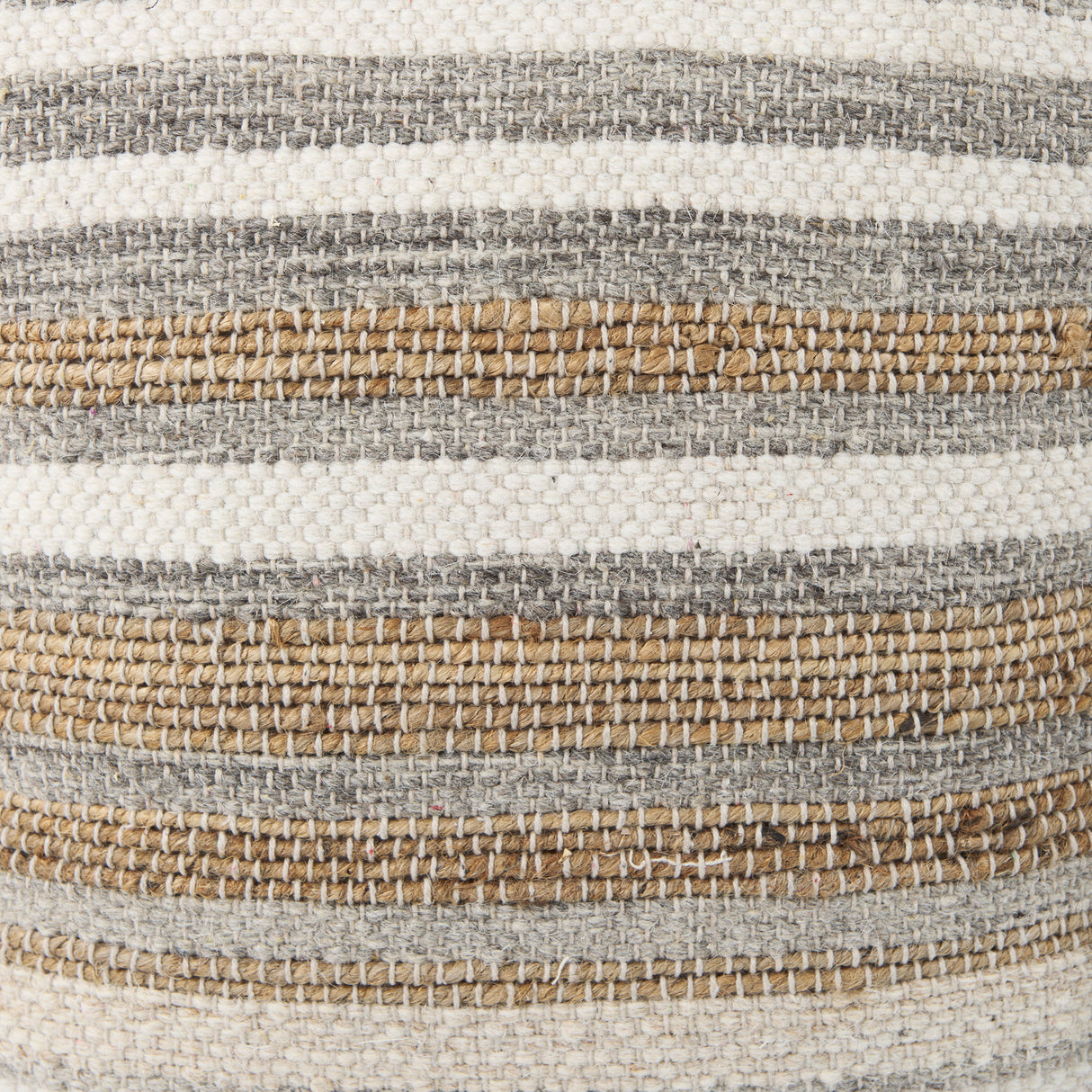 Aahana 16.0L x 16.0W x 16.0H White/Taupe/Gray Striped Hemp and Cotton Pouf from Mercana - Luna Furniture