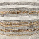 Aahana 16.0L x 16.0W x 16.0H White/Taupe/Gray Striped Hemp and Cotton Pouf from Mercana - Luna Furniture