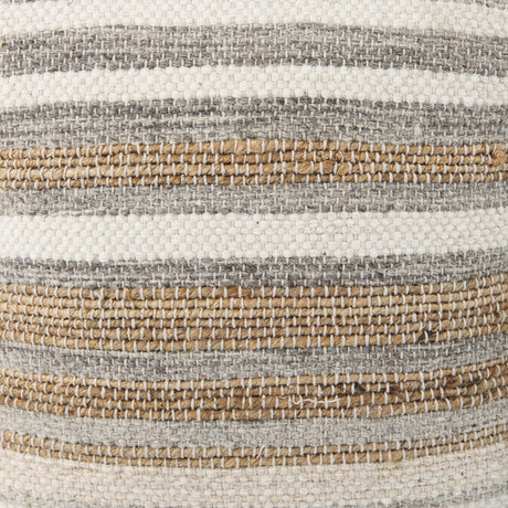 Aahana 16.0L x 16.0W x 16.0H White/Taupe/Gray Striped Hemp and Cotton Pouf from Mercana - Luna Furniture