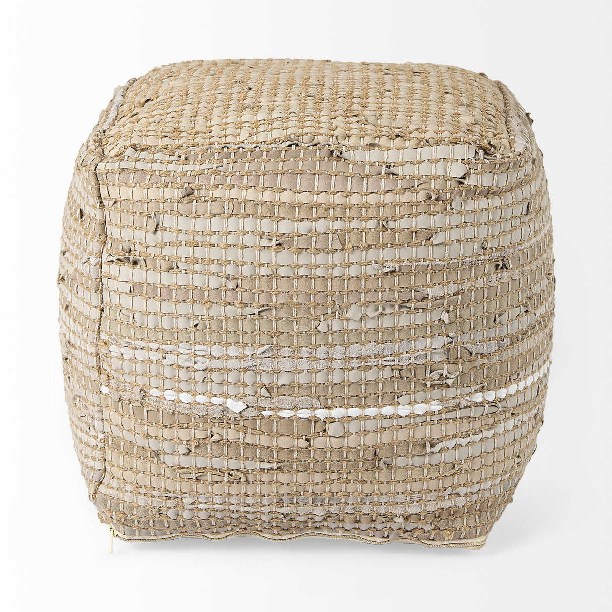 Aalia 16.0L x 16.0W x 16.0H Beige Leather and Jute Pouf from Mercana - Luna Furniture