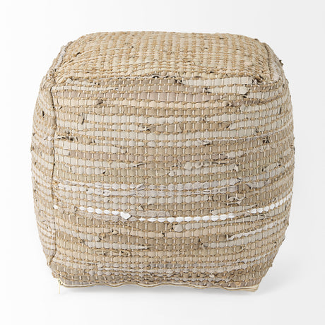 Aalia 16.0L x 16.0W x 16.0H Beige Leather and Jute Pouf from Mercana - Luna Furniture