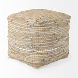 Aalia 16.0L x 16.0W x 16.0H Beige Leather and Jute Pouf from Mercana - Luna Furniture