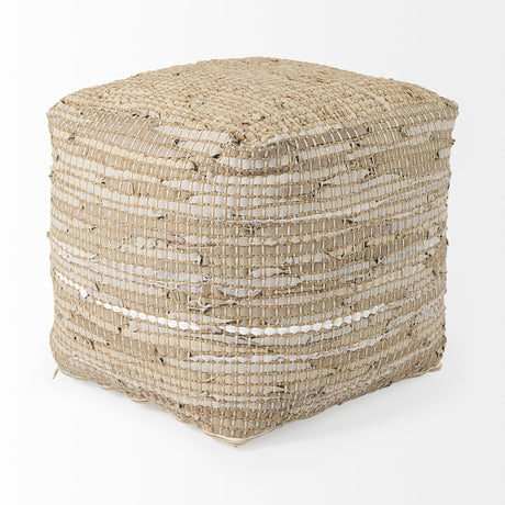 Aalia 16.0L x 16.0W x 16.0H Beige Leather and Jute Pouf from Mercana - Luna Furniture