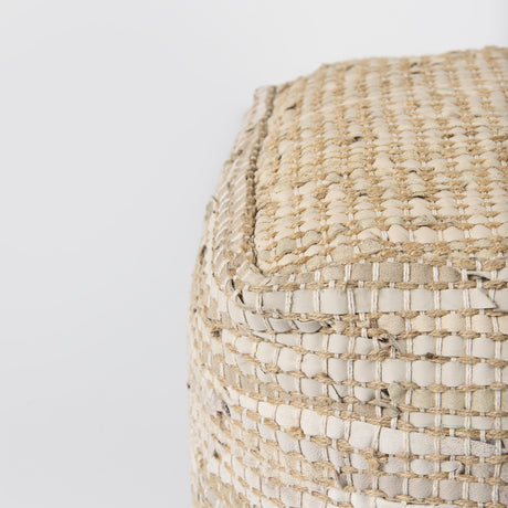Aalia 16.0L x 16.0W x 16.0H Beige Leather and Jute Pouf from Mercana - Luna Furniture
