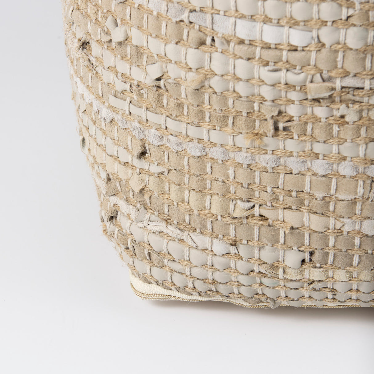 Aalia 16.0L x 16.0W x 16.0H Beige Leather and Jute Pouf from Mercana - Luna Furniture