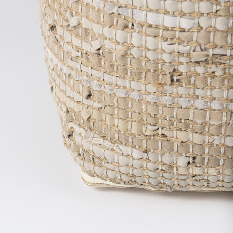 Aalia 16.0L x 16.0W x 16.0H Beige Leather and Jute Pouf from Mercana - Luna Furniture