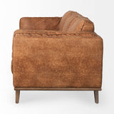 Brooks 90.2L x 34.8W x 33.5H Cognac Brown Faux Leather Three Seater Sofa W/ Medium Brown Wooden Legs from Mercana - Luna Furniture