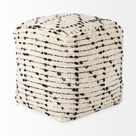 Aarohi 16.0L x 16.0W x 16.0H Cream/Black Cotton Patterned Pouf from Mercana - Luna Furniture