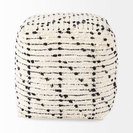 Aarohi 16.0L x 16.0W x 16.0H Cream/Black Cotton Patterned Pouf from Mercana - Luna Furniture