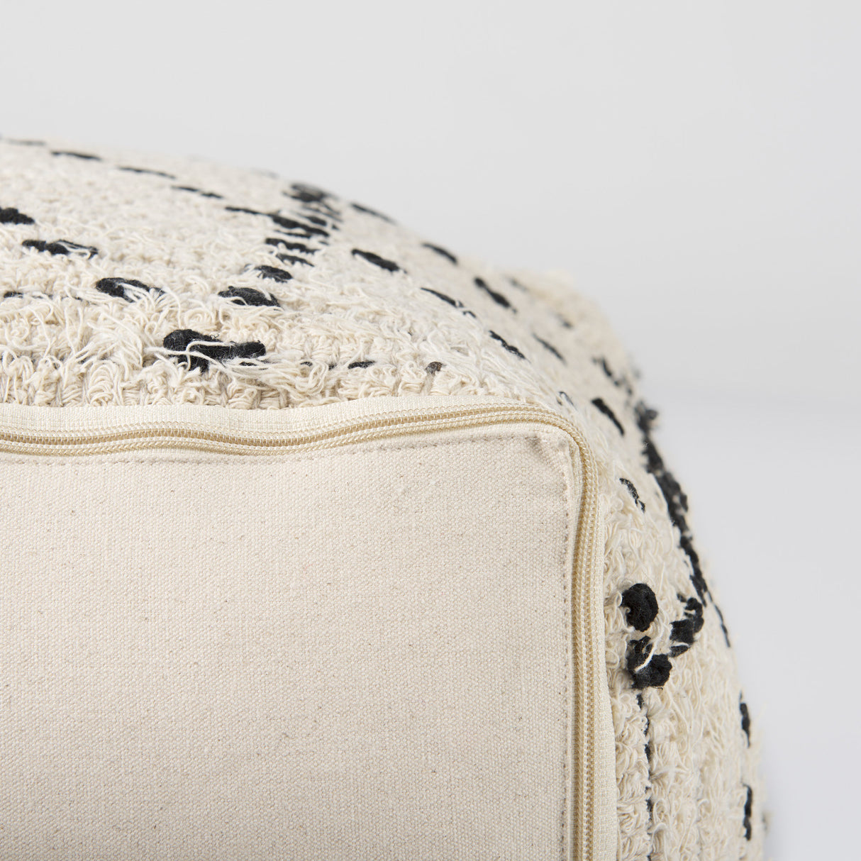 Aarohi 16.0L x 16.0W x 16.0H Cream/Black Cotton Patterned Pouf from Mercana - Luna Furniture
