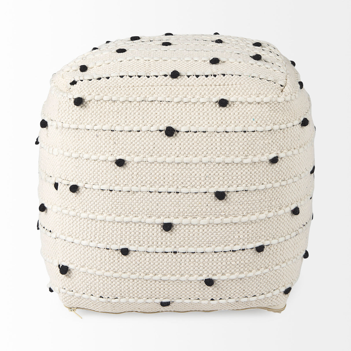 Amaira 16.0L x 16.0W x 16.0H Cream/Black/White patterned Wool and Cotton Pouf from Mercana - Luna Furniture