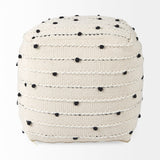 Amaira 16.0L x 16.0W x 16.0H Cream/Black/White patterned Wool and Cotton Pouf from Mercana - Luna Furniture