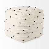 Amaira 16.0L x 16.0W x 16.0H Cream/Black/White patterned Wool and Cotton Pouf from Mercana - Luna Furniture