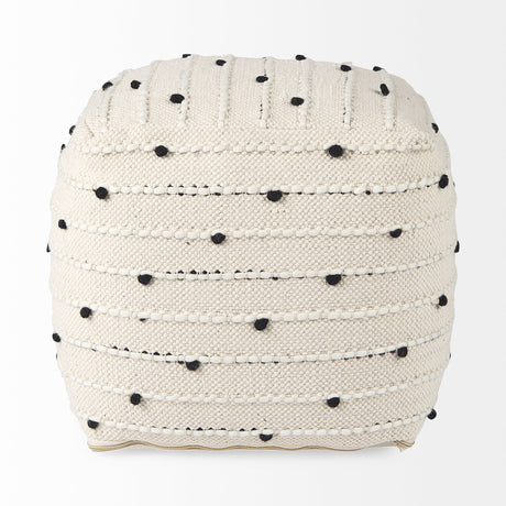 Amaira 16.0L x 16.0W x 16.0H Cream/Black/White patterned Wool and Cotton Pouf from Mercana - Luna Furniture