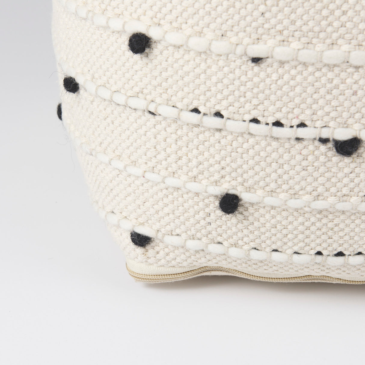 Amaira 16.0L x 16.0W x 16.0H Cream/Black/White patterned Wool and Cotton Pouf from Mercana - Luna Furniture