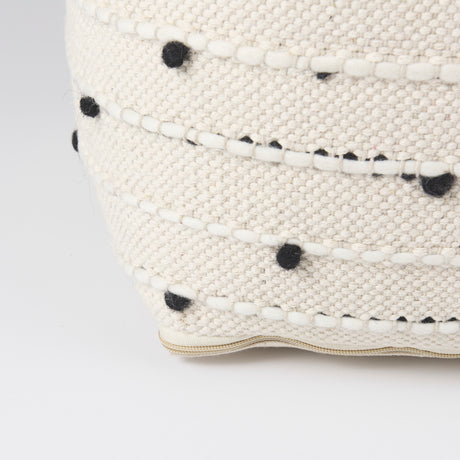 Amaira 16.0L x 16.0W x 16.0H Cream/Black/White patterned Wool and Cotton Pouf from Mercana - Luna Furniture