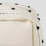 Amaira 16.0L x 16.0W x 16.0H Cream/Black/White patterned Wool and Cotton Pouf from Mercana - Luna Furniture