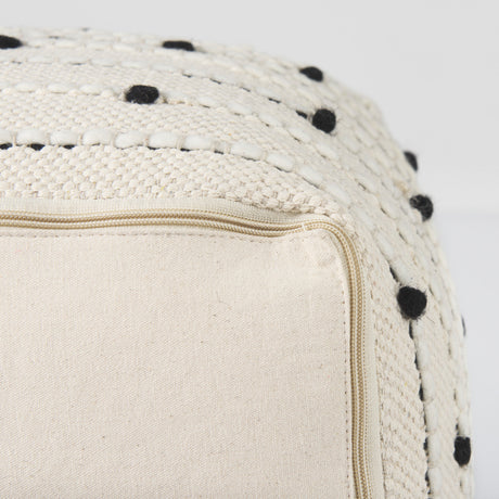 Amaira 16.0L x 16.0W x 16.0H Cream/Black/White patterned Wool and Cotton Pouf from Mercana - Luna Furniture