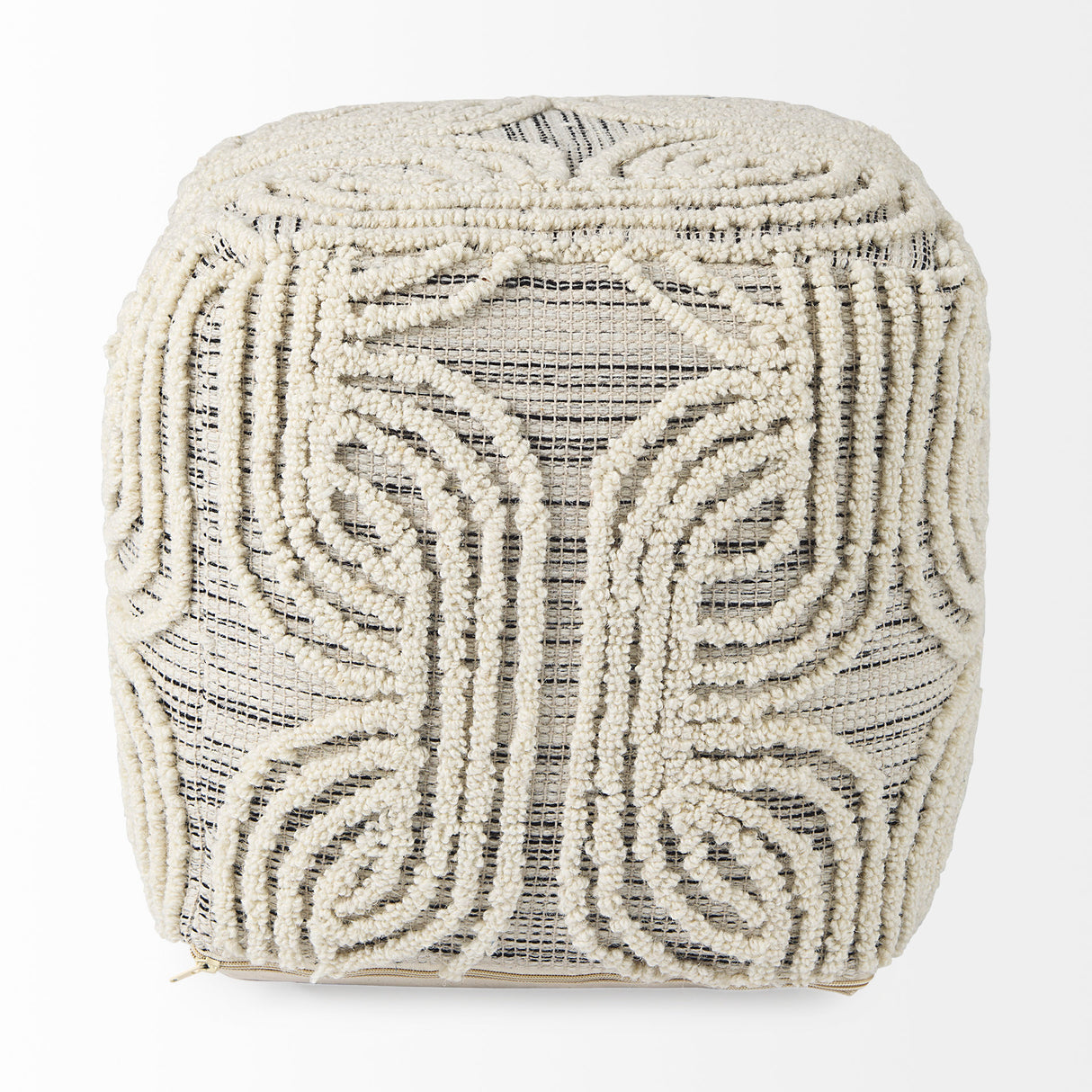 Amaya 16.0L x 16.0W x 16.0H Cream/Black/Gray Wool and Cotton Pouf from Mercana - Luna Furniture