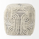 Amaya 16.0L x 16.0W x 16.0H Cream/Black/Gray Wool and Cotton Pouf from Mercana - Luna Furniture