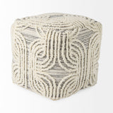 Amaya 16.0L x 16.0W x 16.0H Cream/Black/Gray Wool and Cotton Pouf from Mercana - Luna Furniture