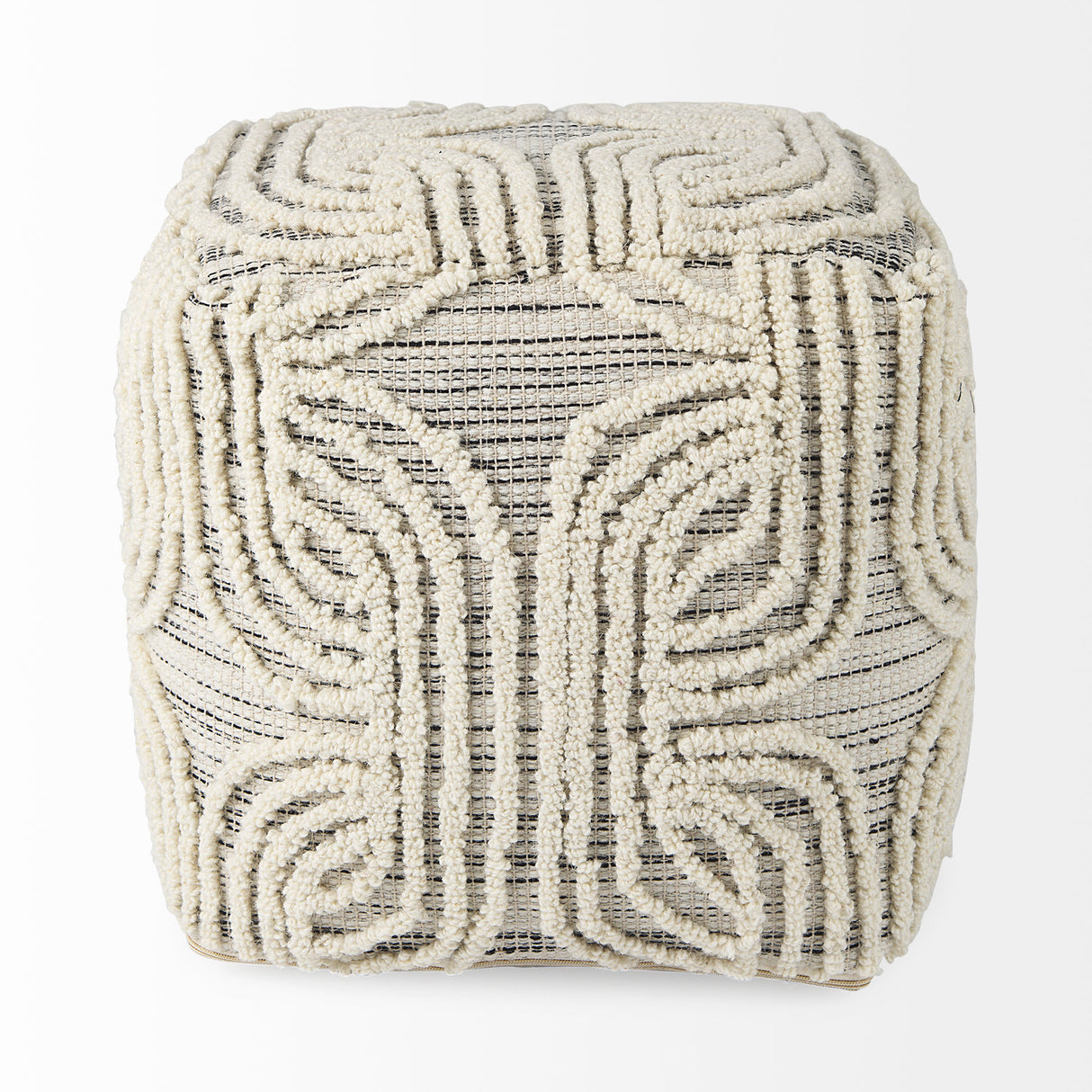 Amaya 16.0L x 16.0W x 16.0H Cream/Black/Gray Wool and Cotton Pouf from Mercana - Luna Furniture