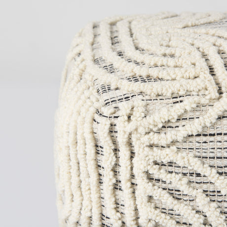 Amaya 16.0L x 16.0W x 16.0H Cream/Black/Gray Wool and Cotton Pouf from Mercana - Luna Furniture