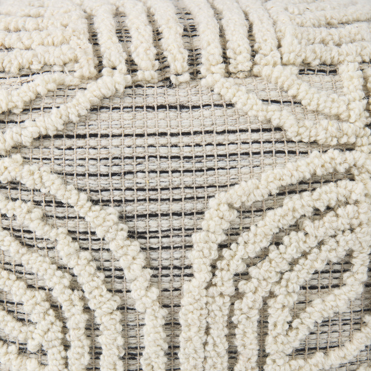 Amaya 16.0L x 16.0W x 16.0H Cream/Black/Gray Wool and Cotton Pouf from Mercana - Luna Furniture