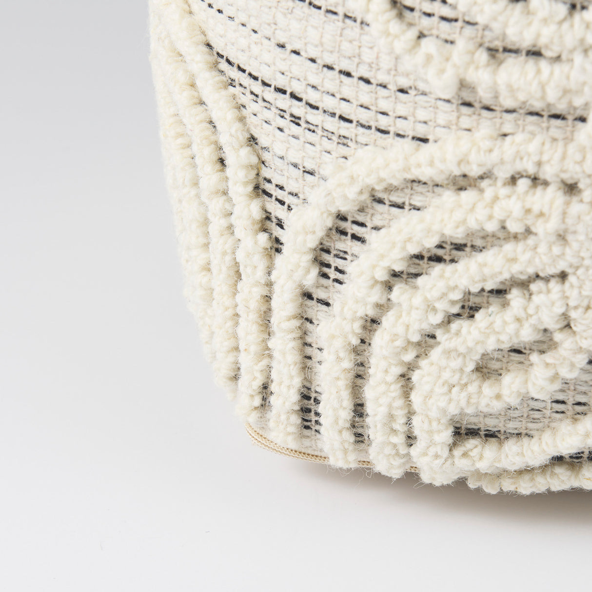 Amaya 16.0L x 16.0W x 16.0H Cream/Black/Gray Wool and Cotton Pouf from Mercana - Luna Furniture
